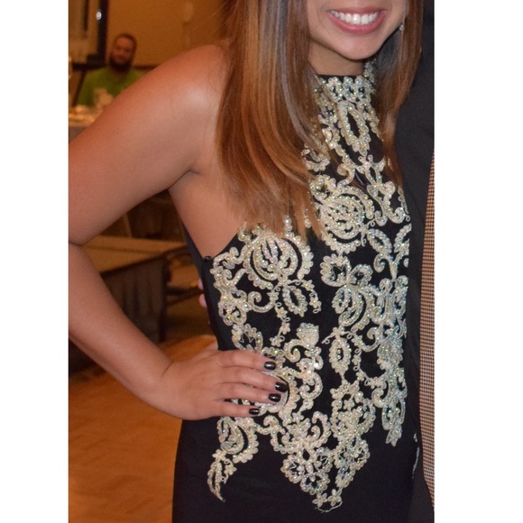 Sequin Hearts Embellished Black Gown - Picture 3 of 3